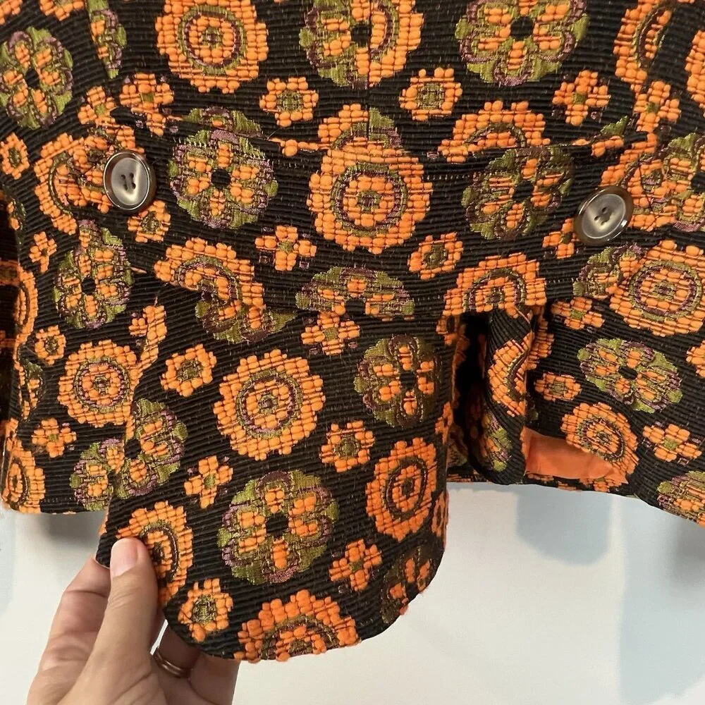 Sara Campbell Orange Floral Blazer Size 6 Retro Twee Phoebe Buffay Indie Art